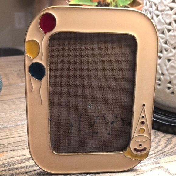 Vintage The Bucklers Inc Heavy Enamel Clown & Balloons Brass Picture Frame MCM - Picture 1 of 7